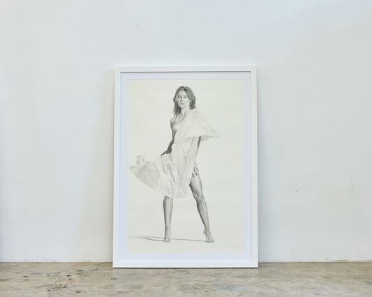 Graphite drawing artwork of a female figure by Daniel McMahon