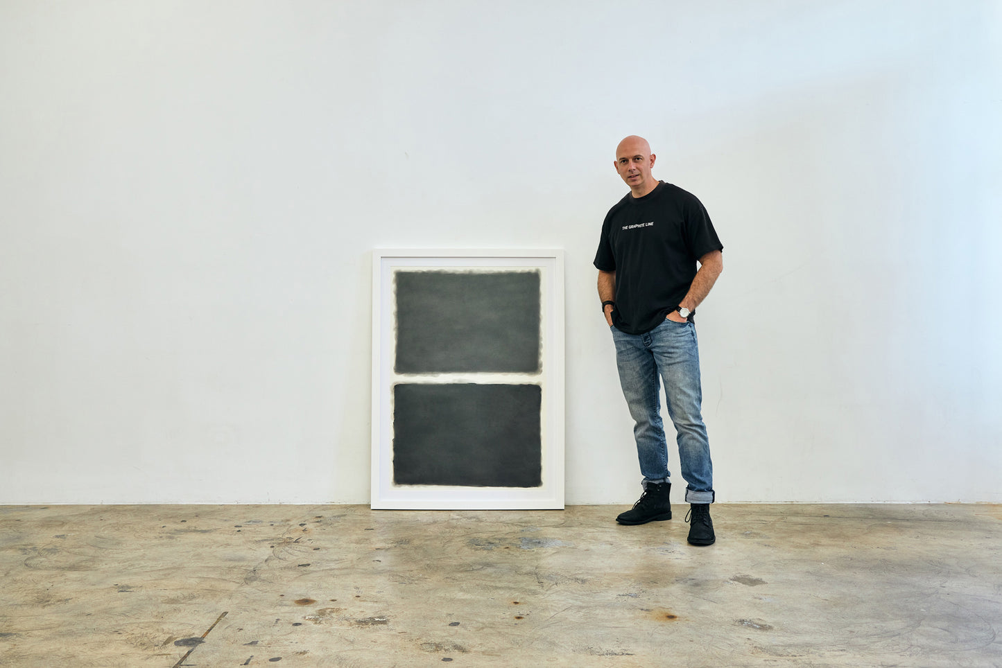 Large graphite abstract artwork exploring tonal depth by Daniel McMahon
