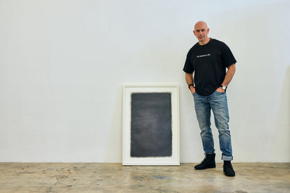 Large graphite abstract artwork exploring tonal depth by Daniel McMahon