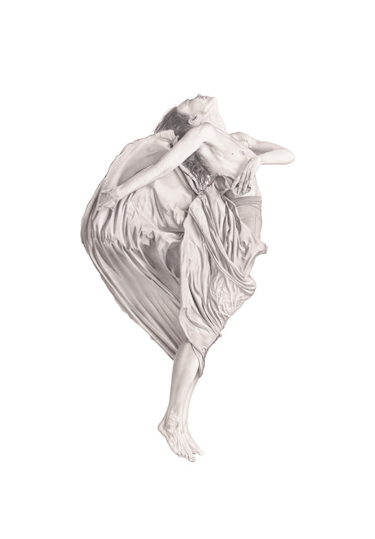 Graphite drawing artwork of a female figure by Daniel McMahon
