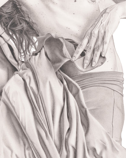 Graphite drawing artwork of a female figure by Daniel McMahon
