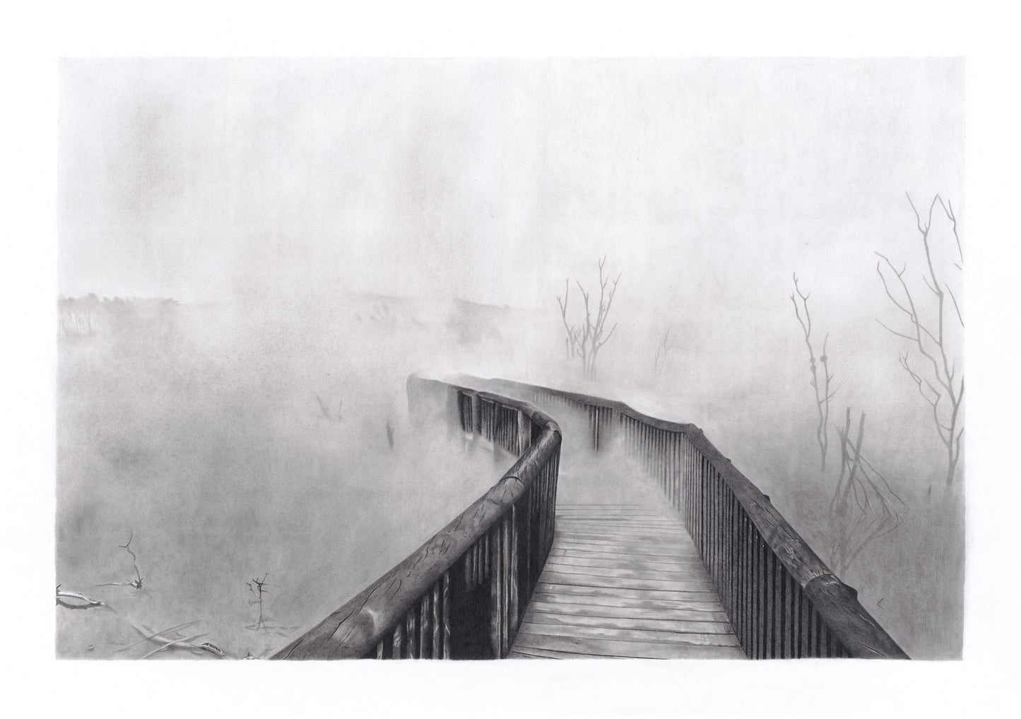 Graphite drawing artwork of New Zealand landscape by Daniel McMahon