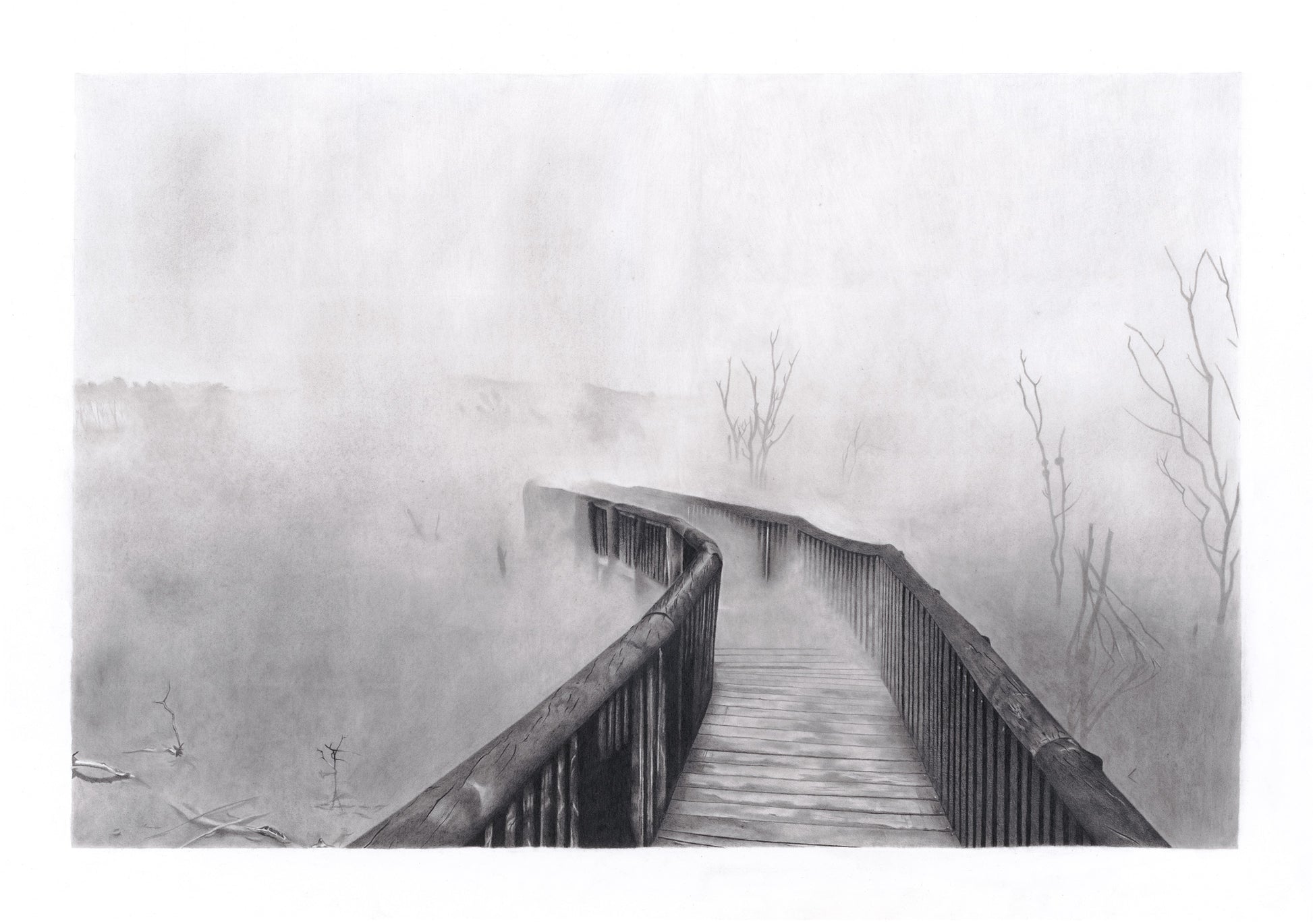 Graphite drawing artwork of New Zealand landscape by Daniel McMahon