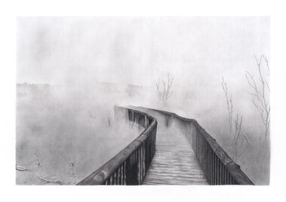 Graphite drawing artwork of New Zealand landscape by Daniel McMahon