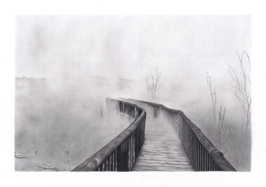 Graphite drawing artwork of New Zealand landscape by Daniel McMahon